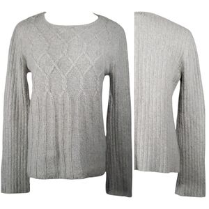 Vintage Fluffy Cable Ribbed Comfy Angora Blnd Winter Office Pullover Sweater Top